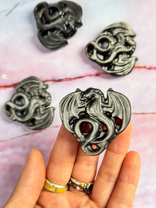 Silver Sheen Obsidian Dragons
