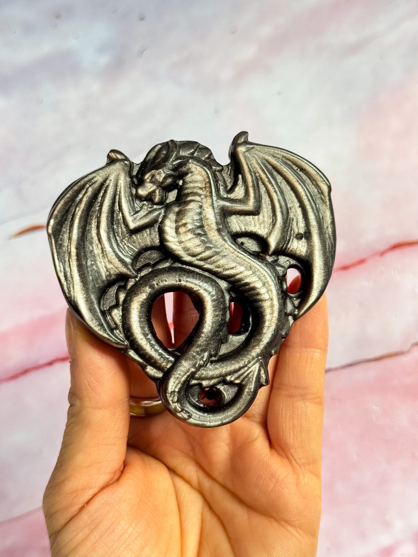 Silver Sheen Obsidian Dragon