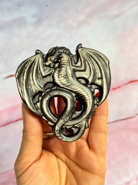Silver Sheen Obsidian Dragon