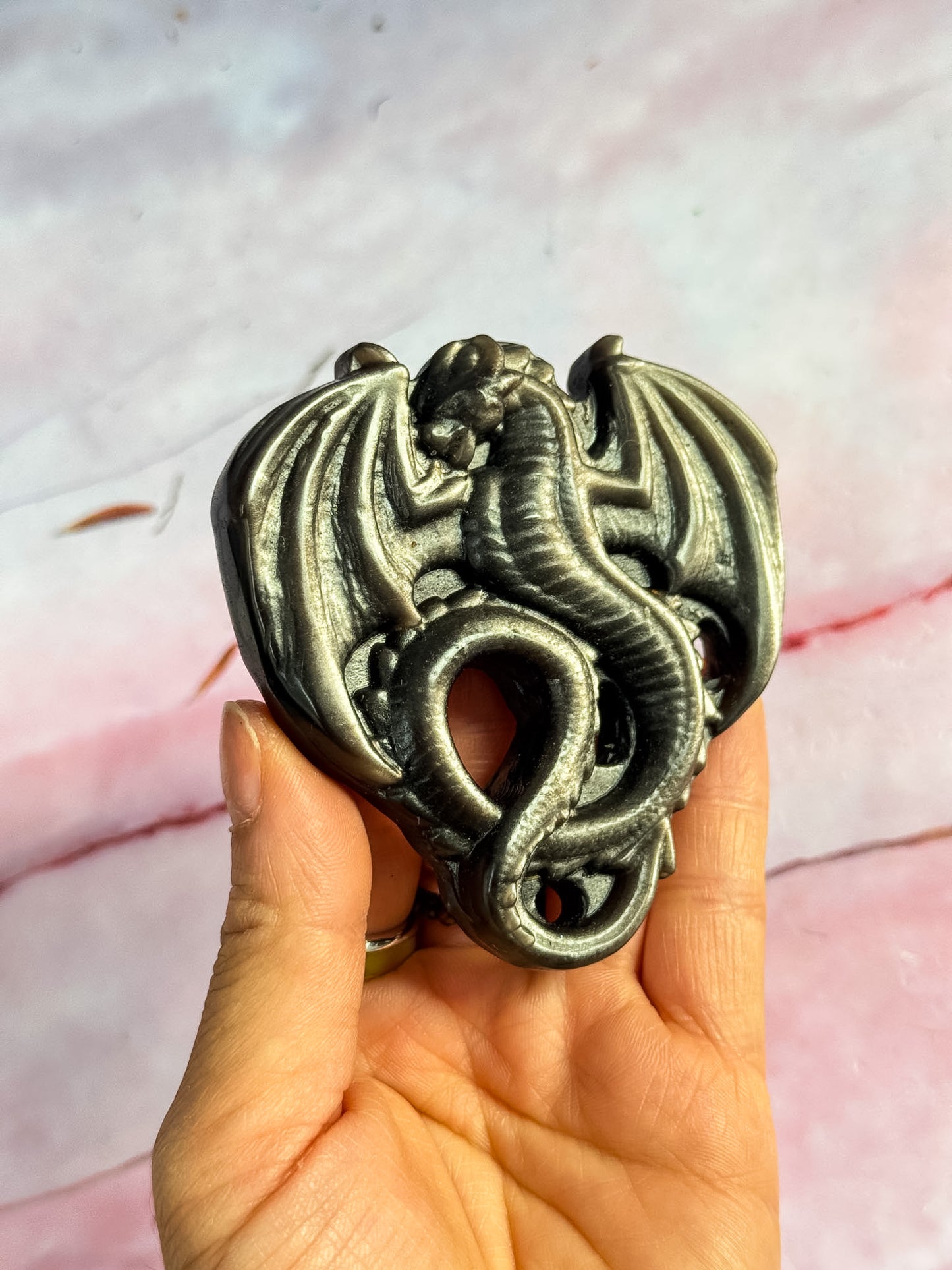 Silver Sheen Obsidian Dragon