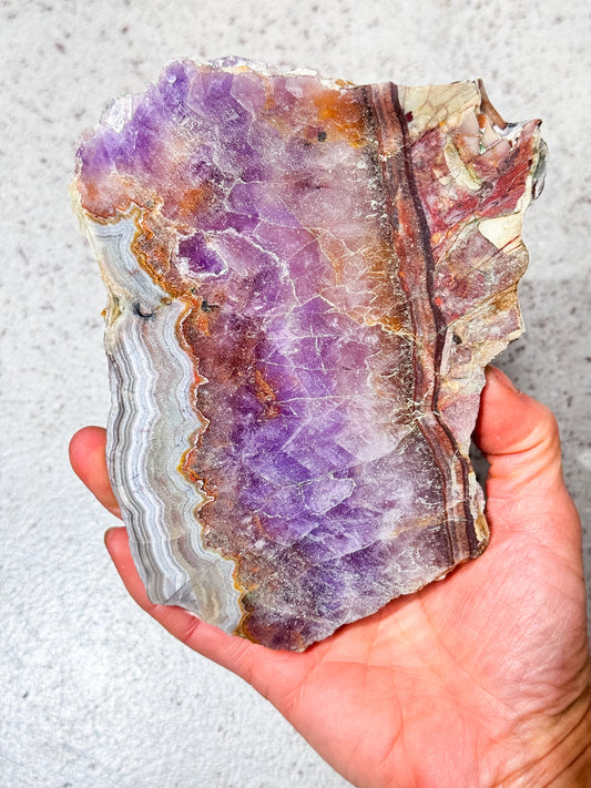 Amethyst with Crazy Lace Agate Slice
