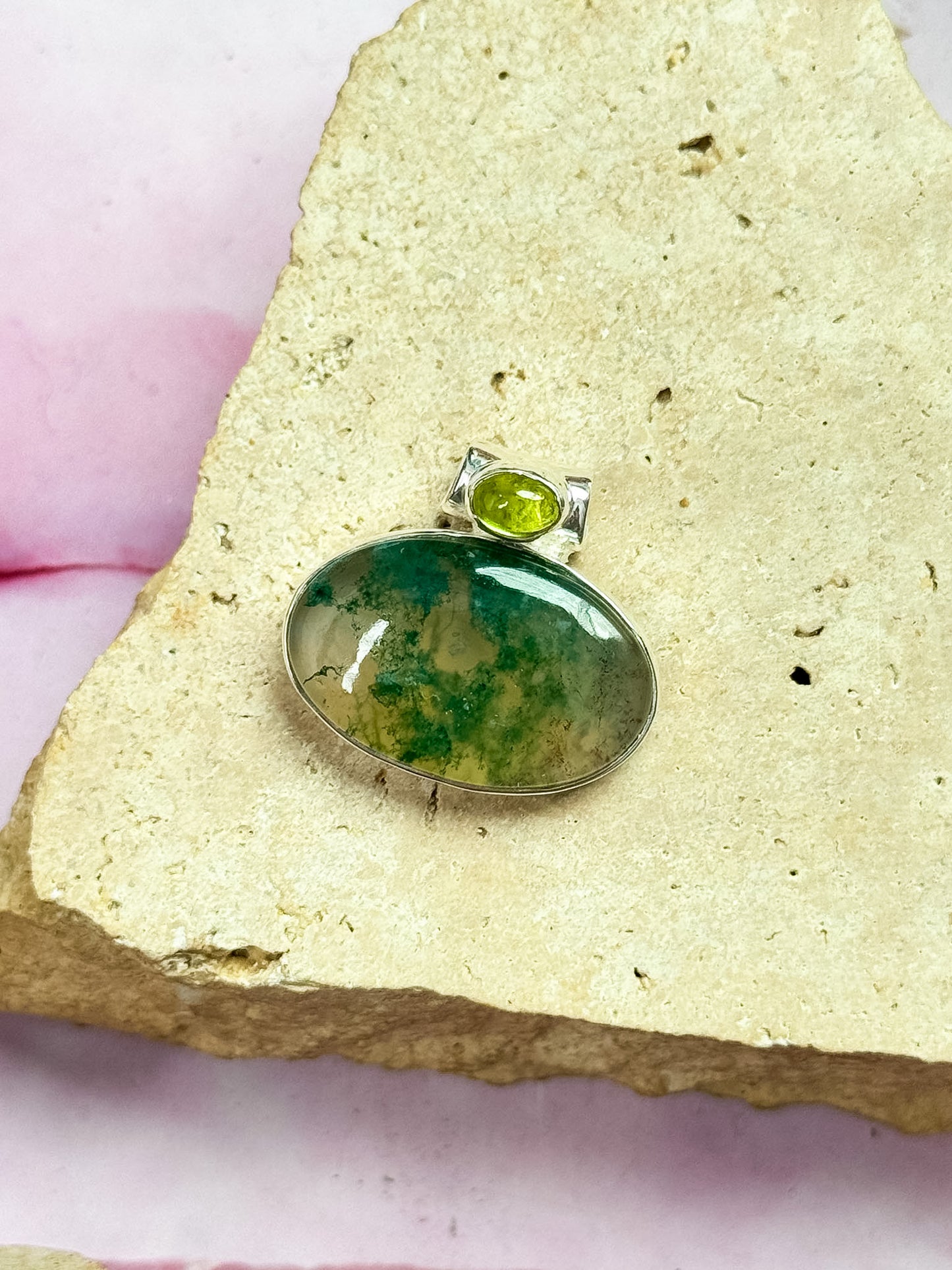 Moss Agate and Peridot Pendant