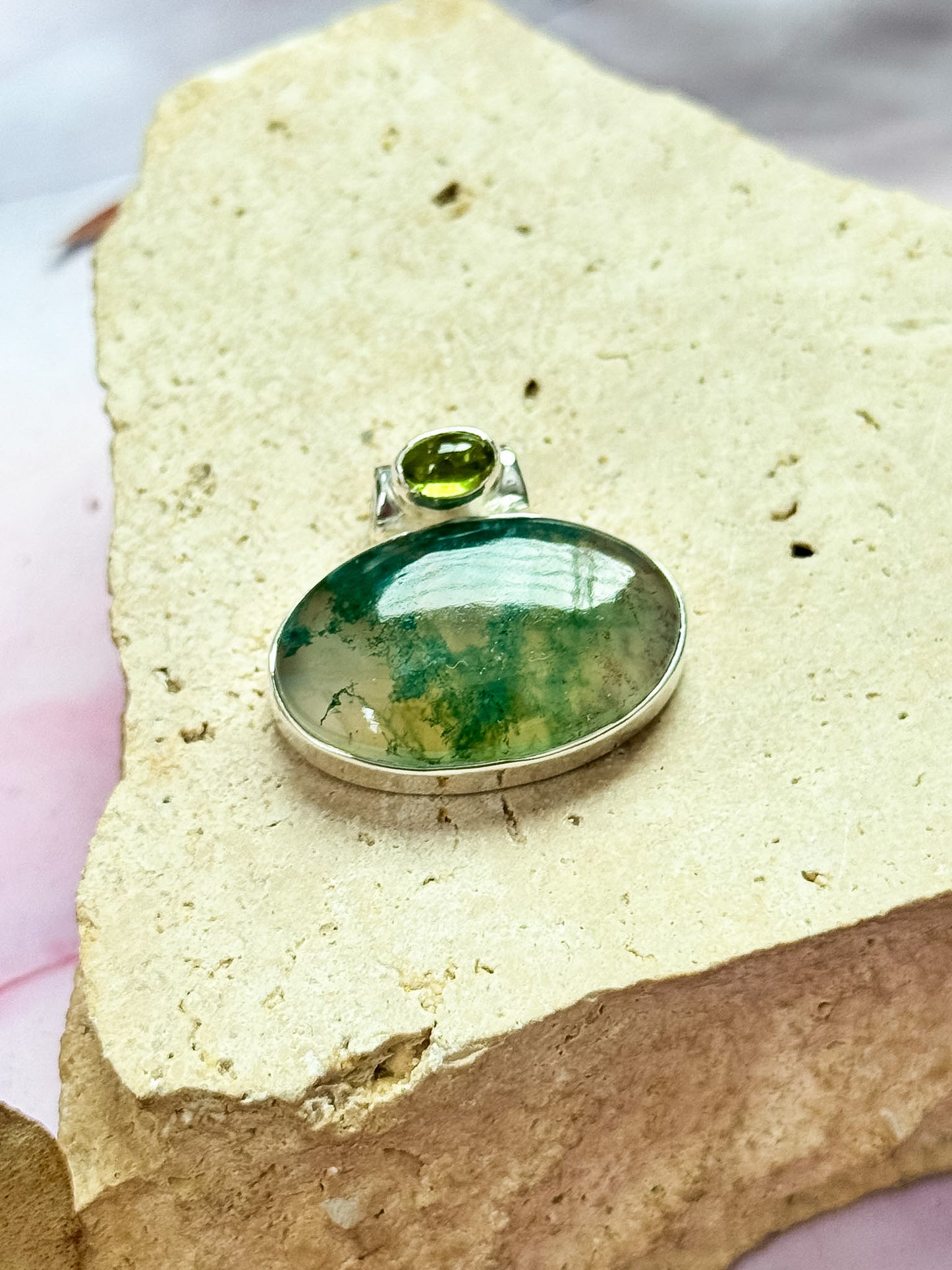 Moss Agate and Peridot Pendant