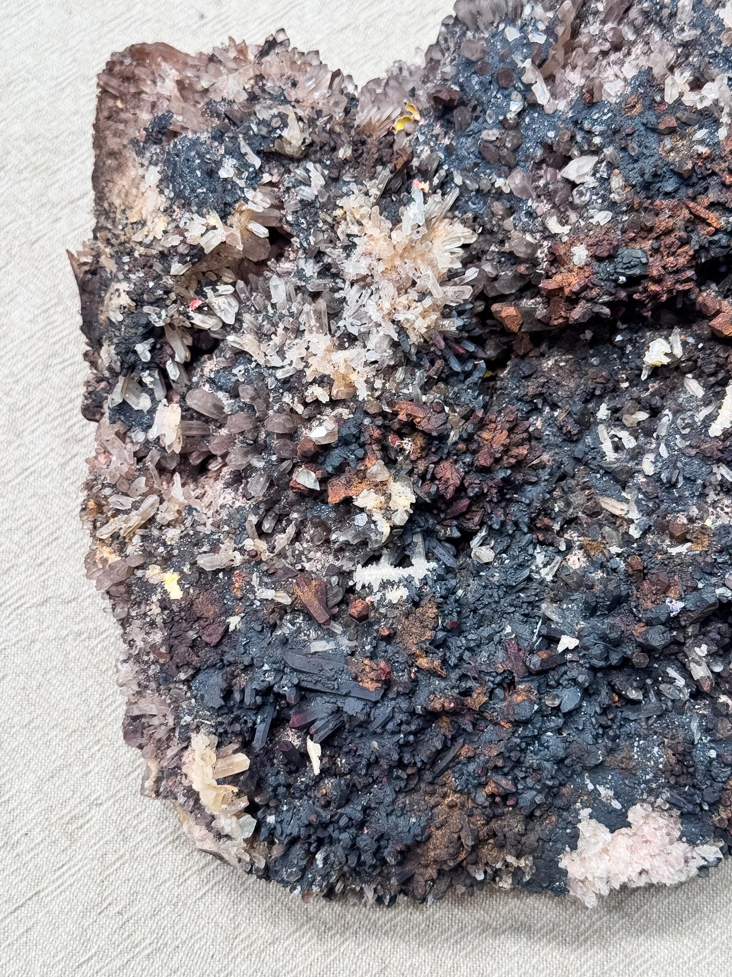 Goethite on Blackenite Quartz Cluster