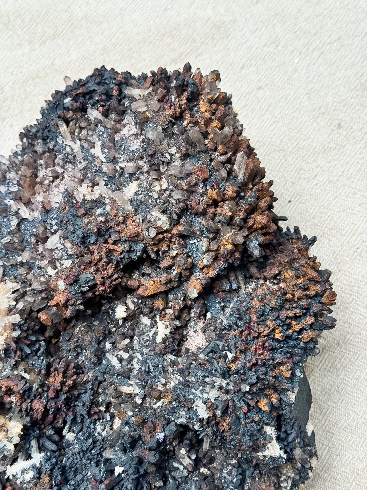Goethite on Blackenite Quartz Cluster