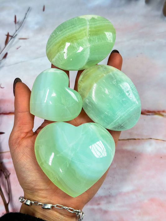 Pistachio Calcite Hearts and Pamstones