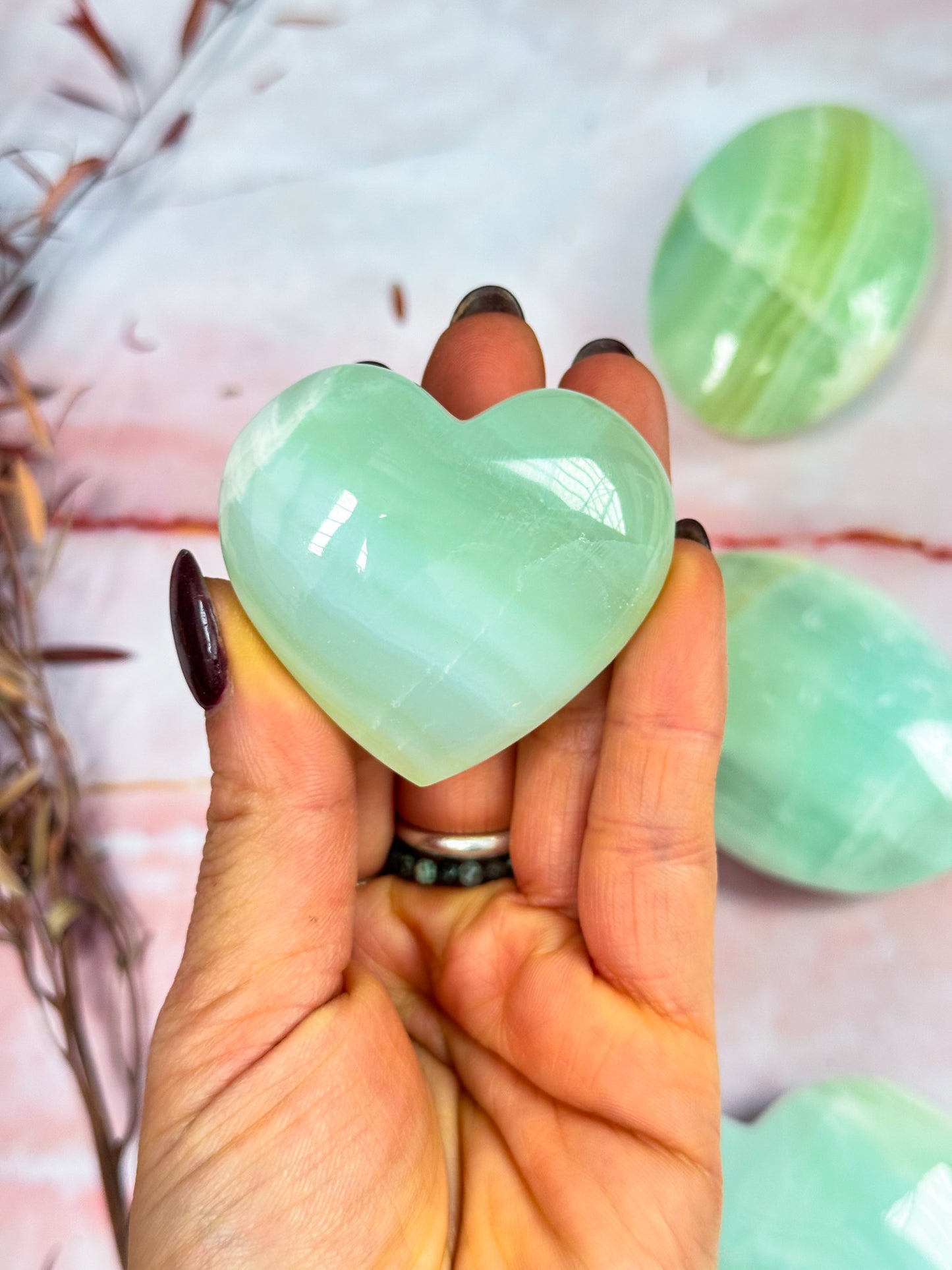 Pistachio Calcite Hearts and Pamstones