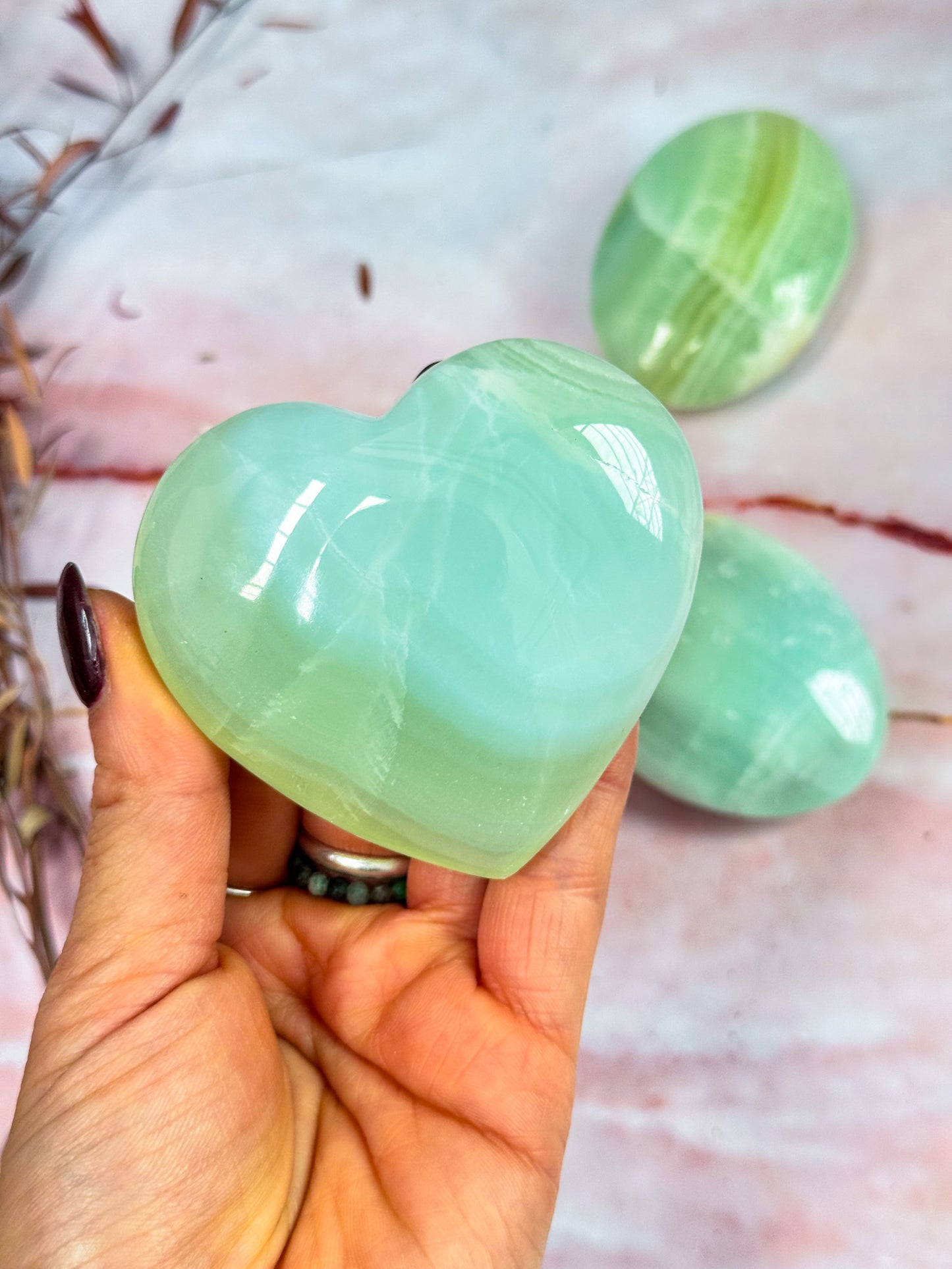 Pistachio Calcite Hearts and Pamstones