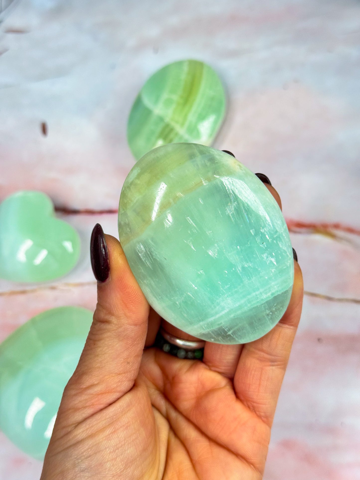 Pistachio Calcite Hearts and Pamstones