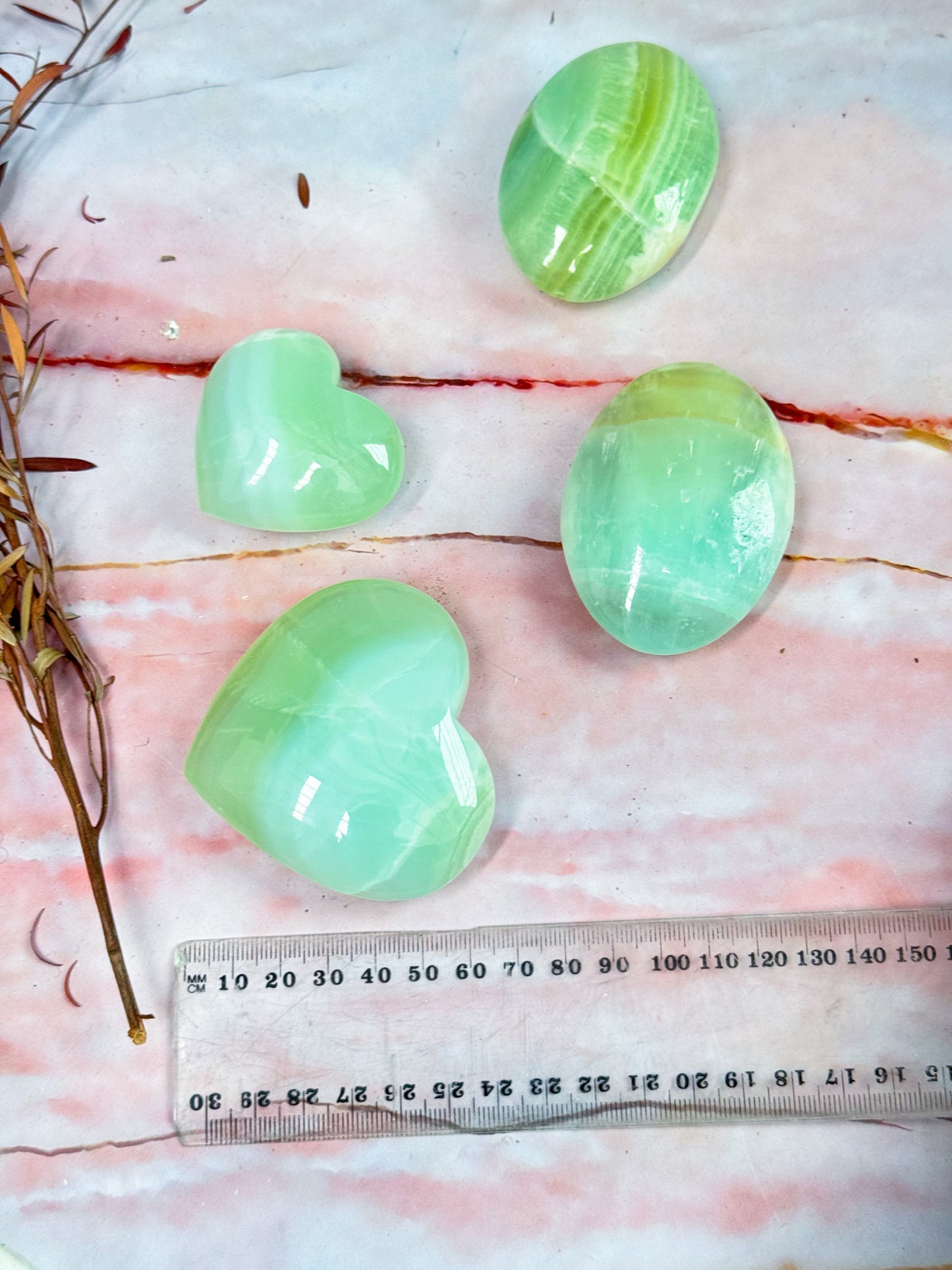 Pistachio Calcite Hearts and Pamstones