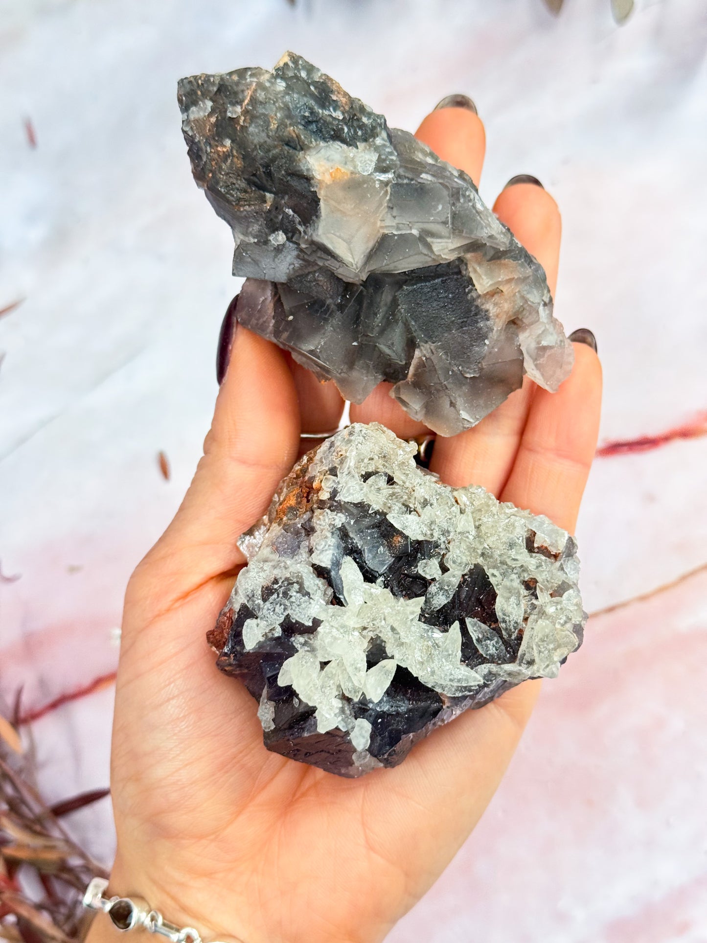 Fluorite with Dog Tooth Calcite Clusters