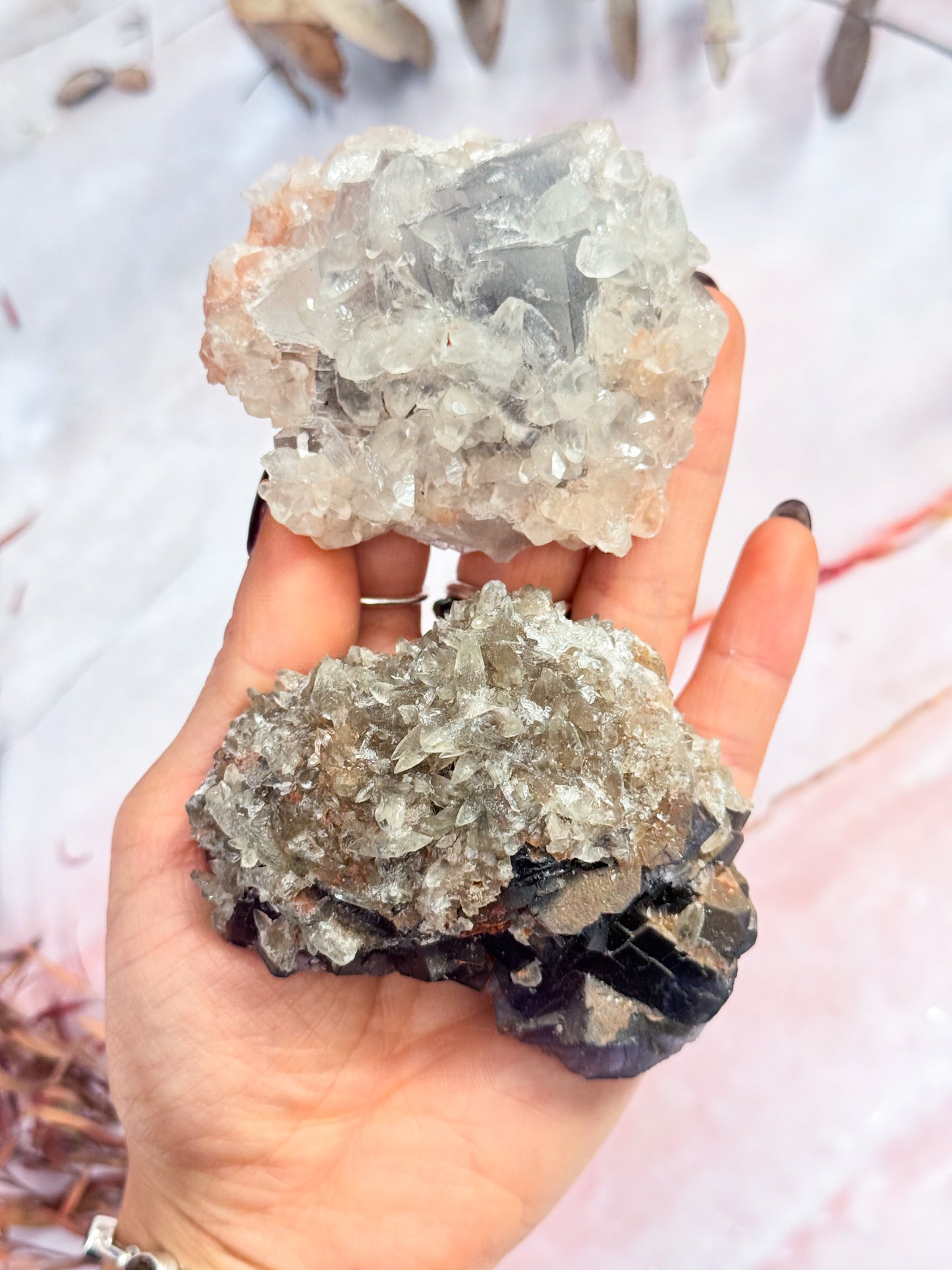 Fluorite with Dog Tooth Calcite Clusters