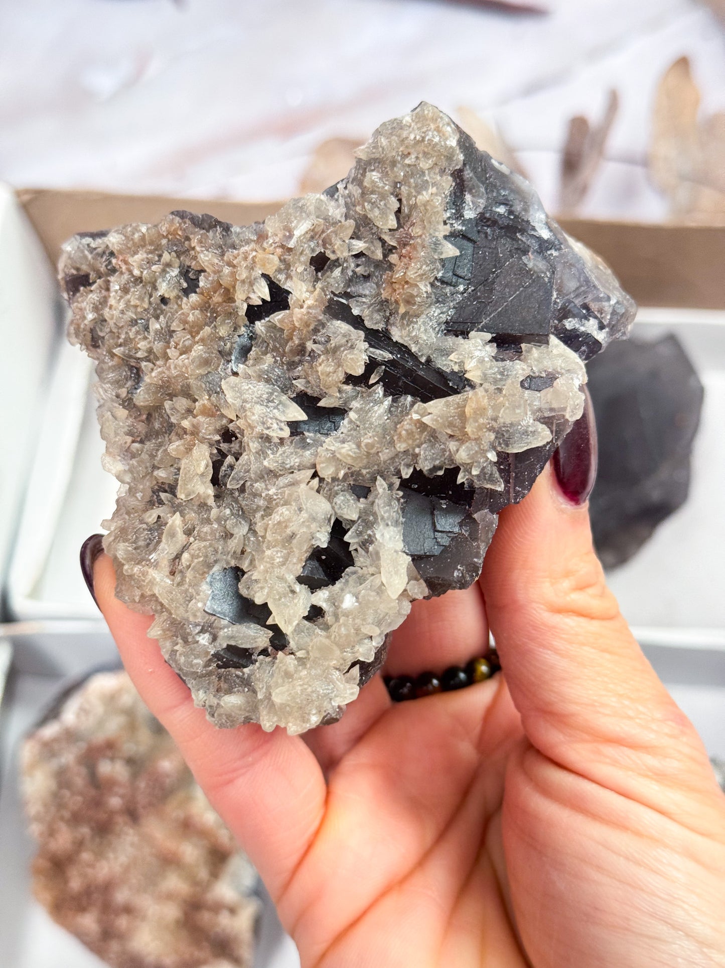 Fluorite with Dog Tooth Calcite Clusters - Multi Listing