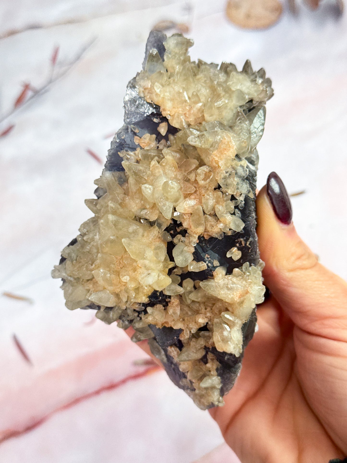 Fluorite with Dog Tooth Calcite Cluster