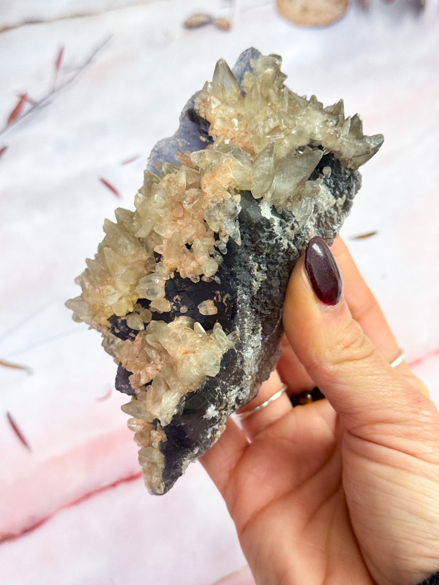 Fluorite with Dog Tooth Calcite Cluster