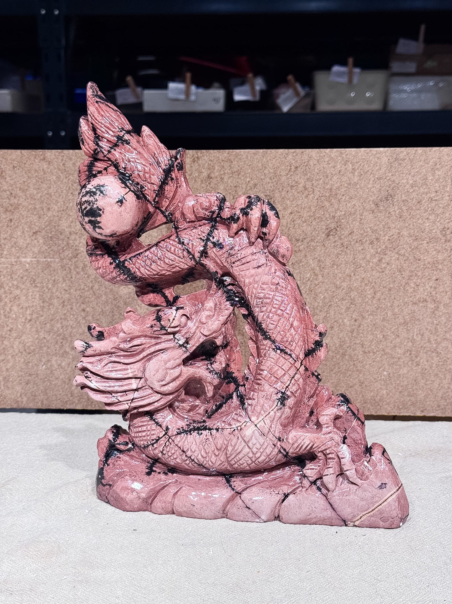 Pink Picture Jasper Dragon Carving
