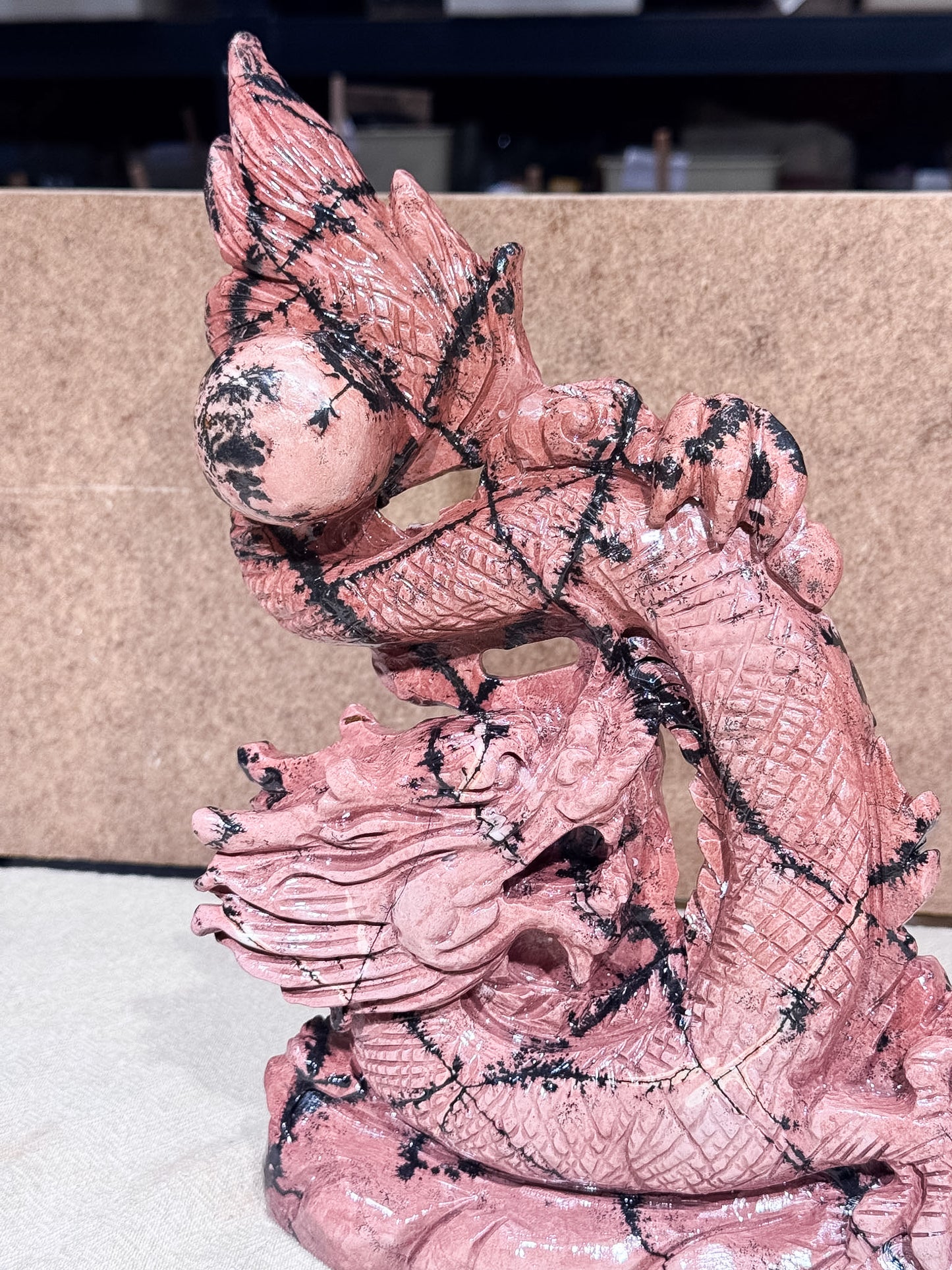 Pink Picture Jasper Dragon Carving