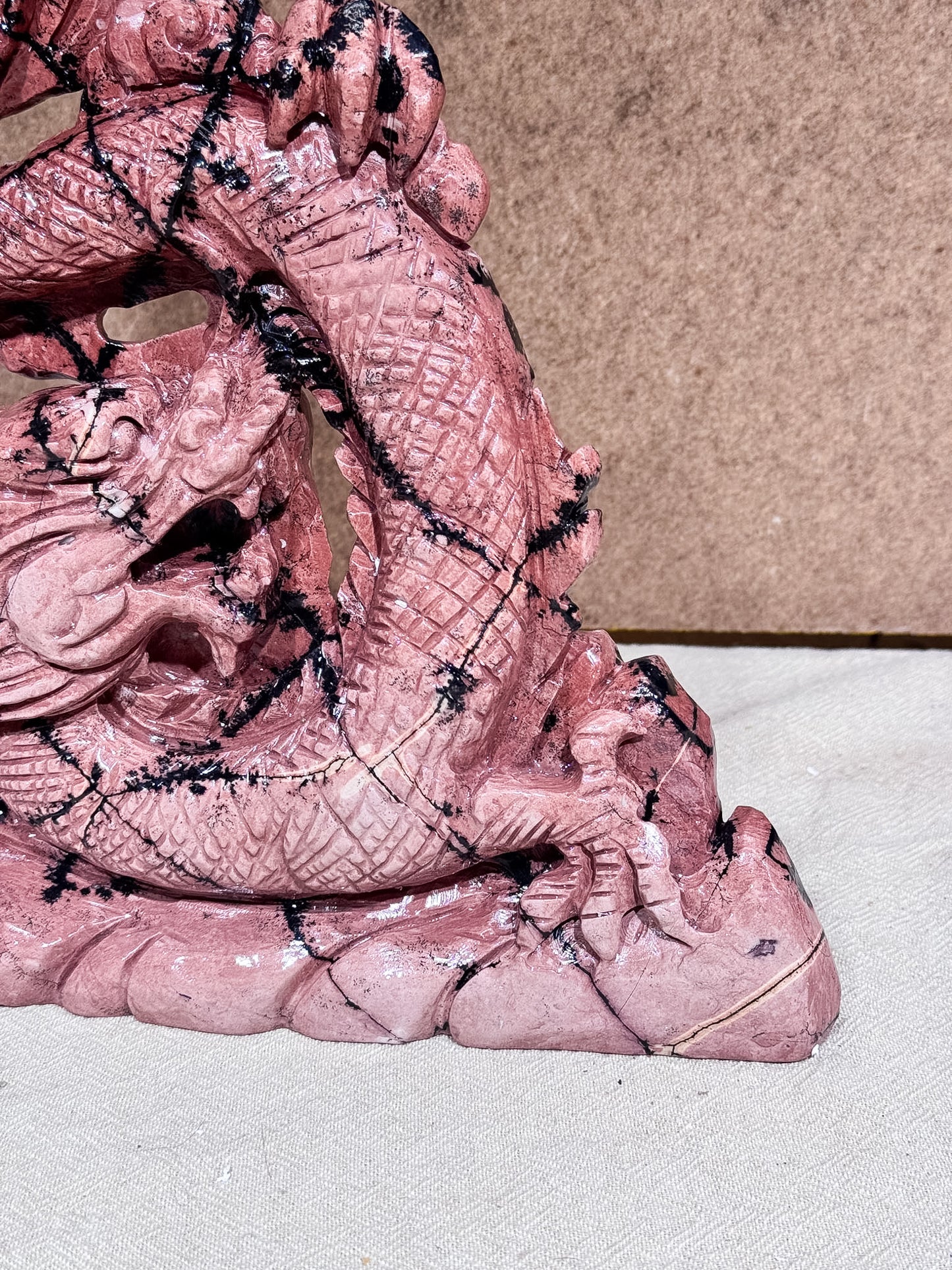 Pink Picture Jasper Dragon Carving