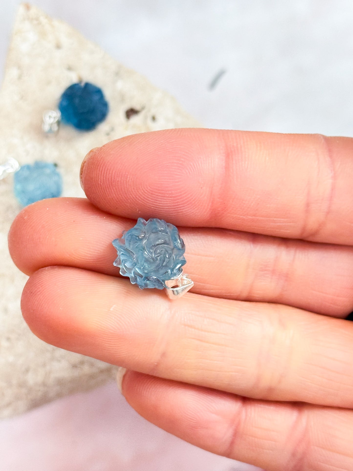 Aquamarine Flower Pendants