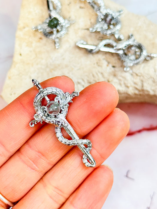 Garden Quartz Snake and Sword Pendants