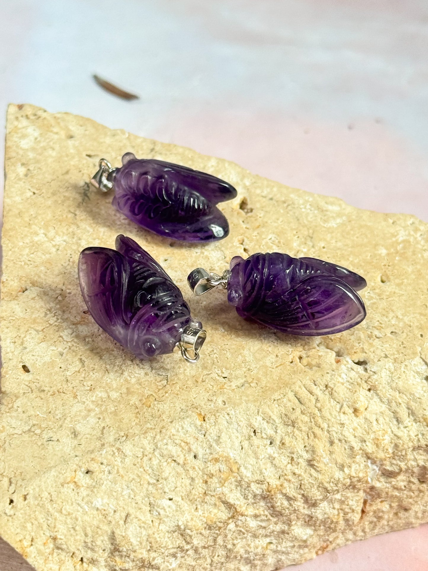 Amethyst Cicada Pendants