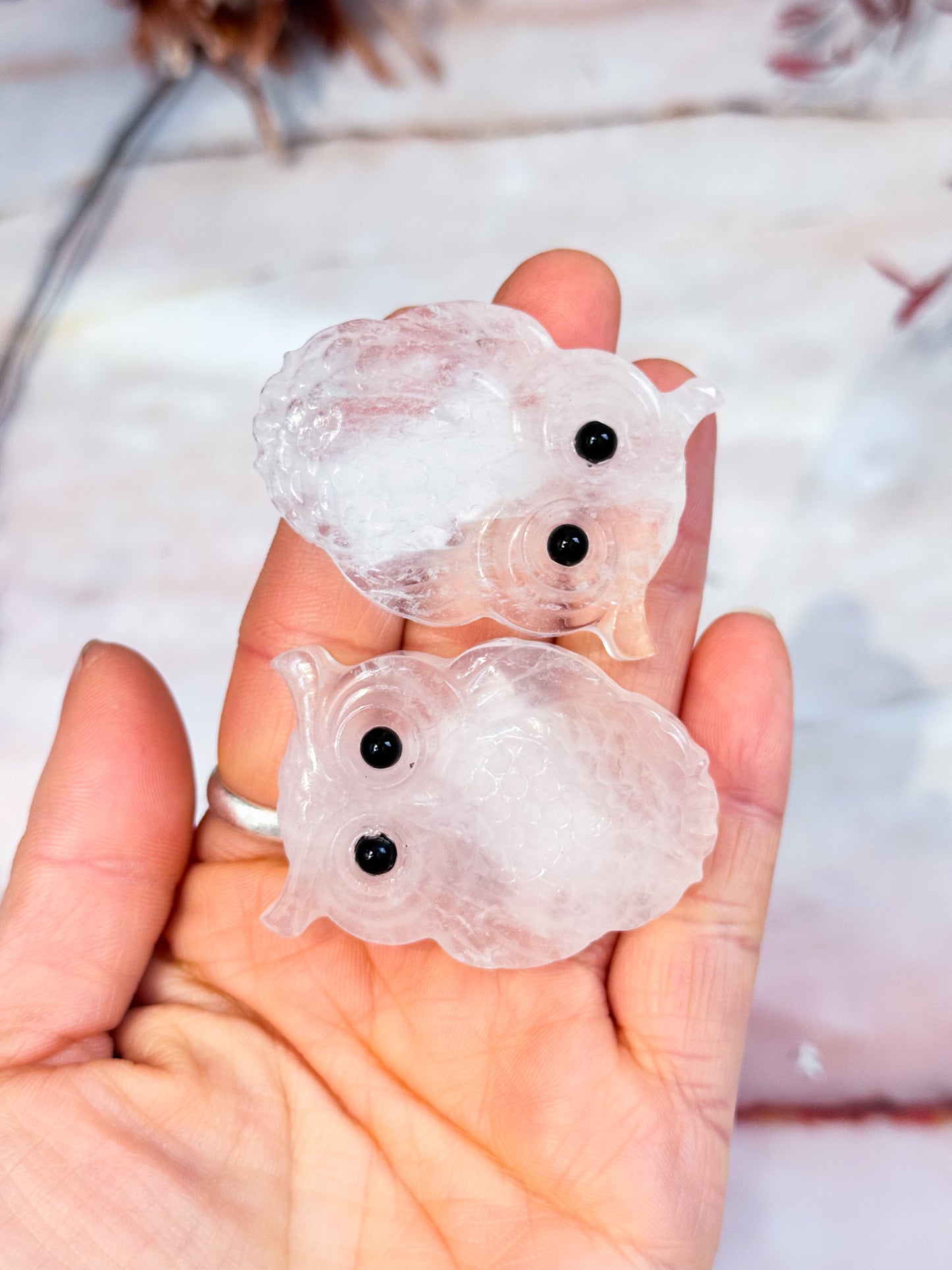 Clear Quartz Owl Carvings