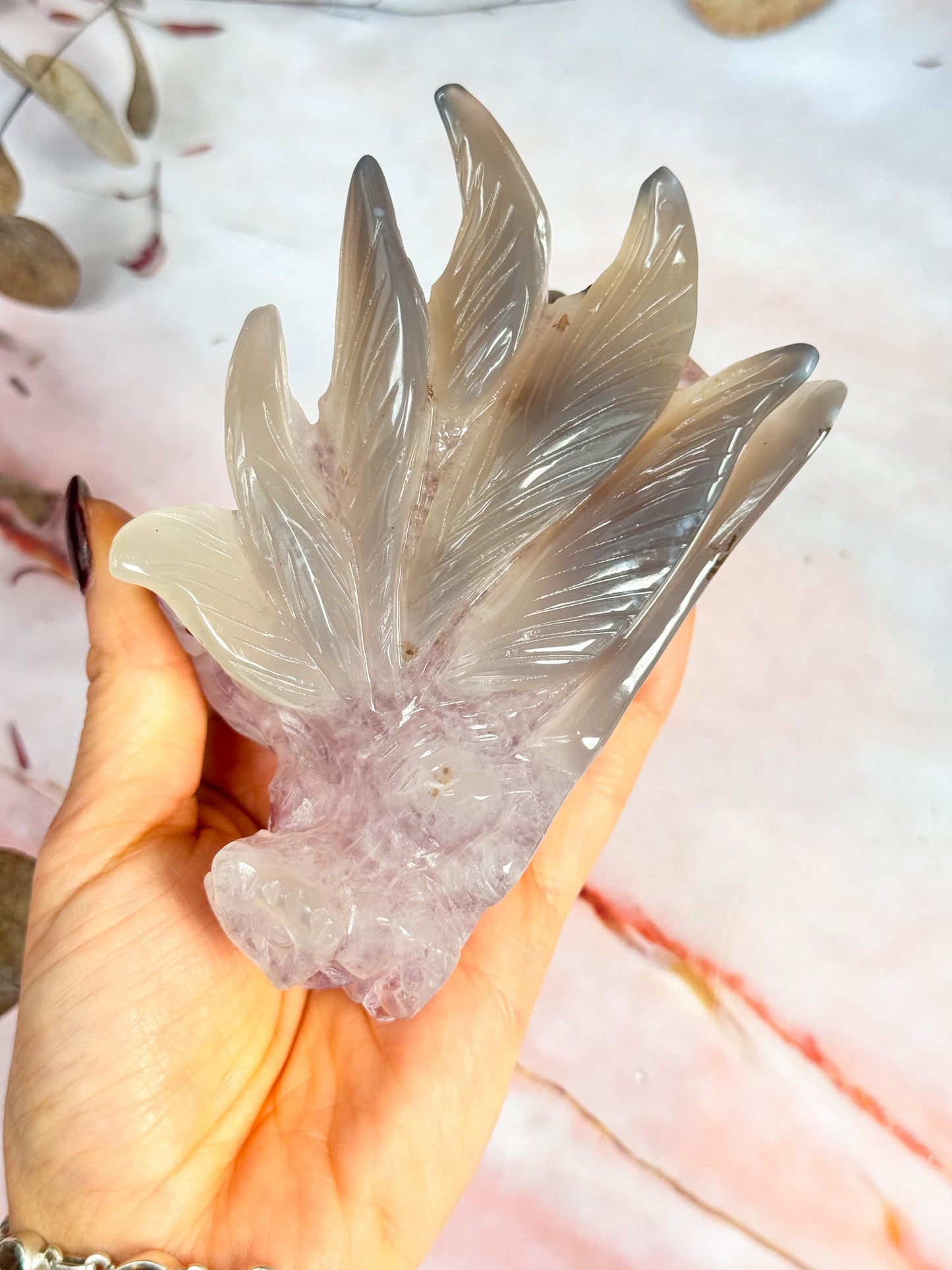 Amethyst and Agate Kitsune Carving