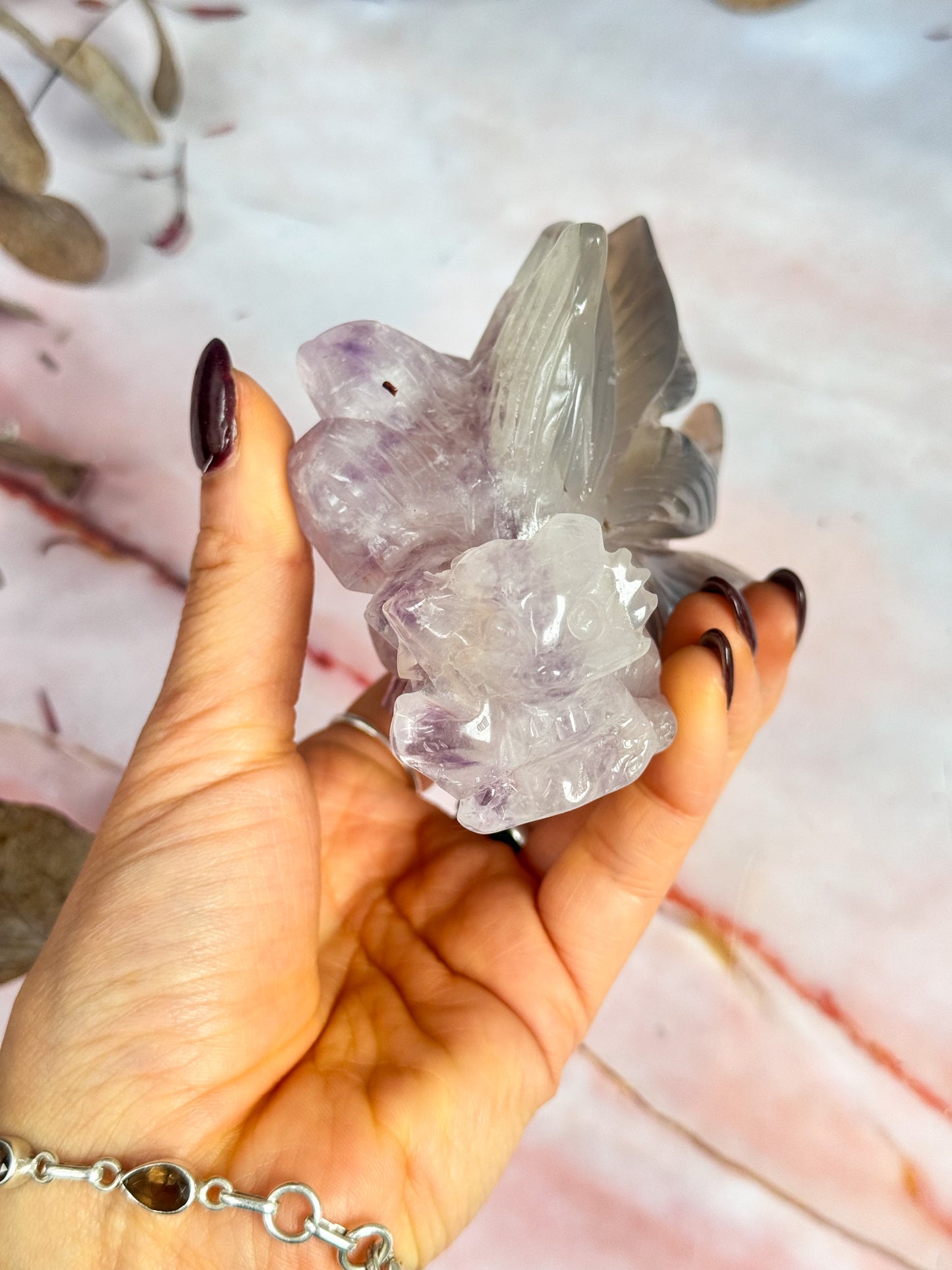 Amethyst and Agate Kitsune Carving