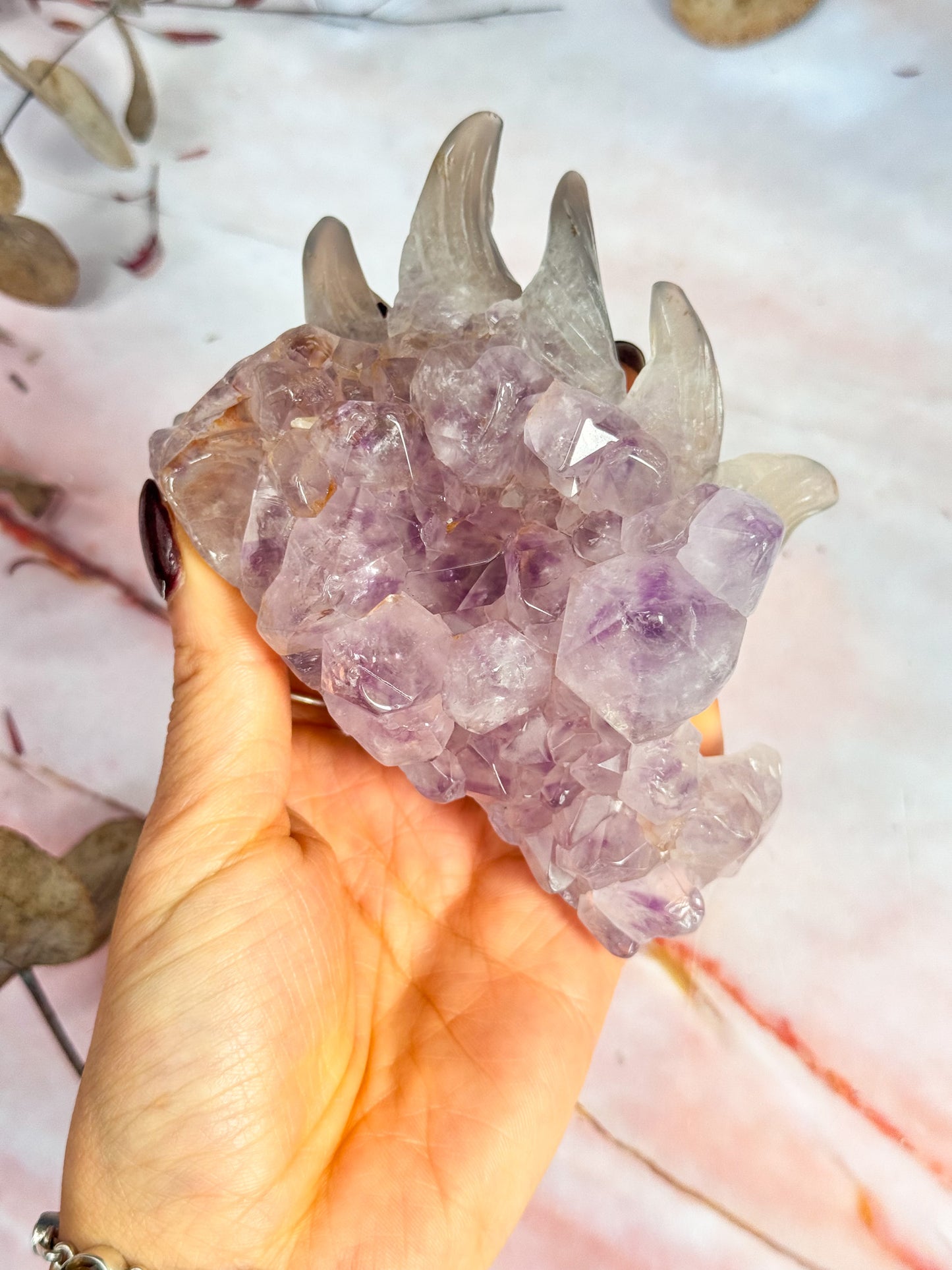 Amethyst and Agate Kitsune Carving