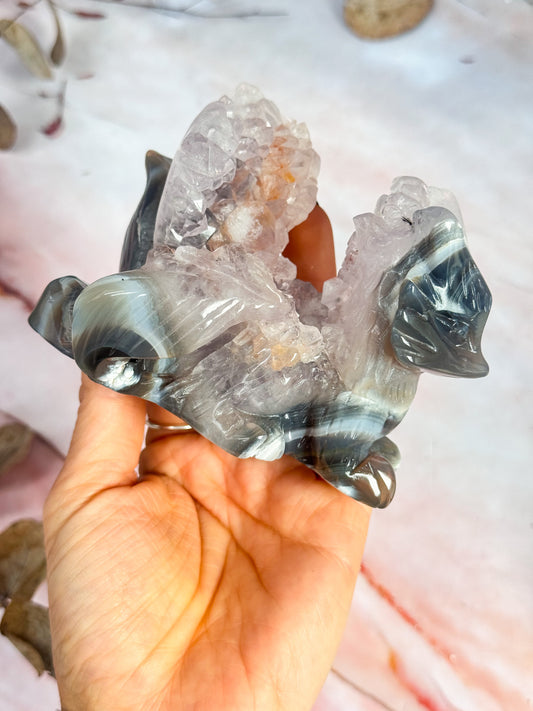 Amethyst and Agate Kitsune Carving