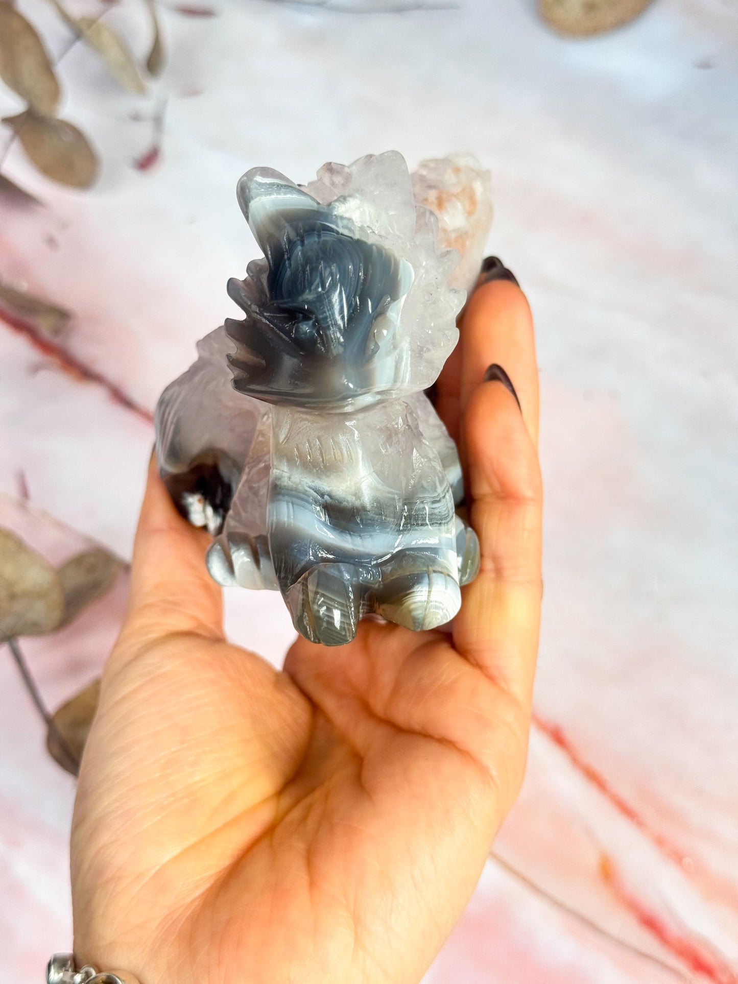 Amethyst and Agate Kitsune Carving