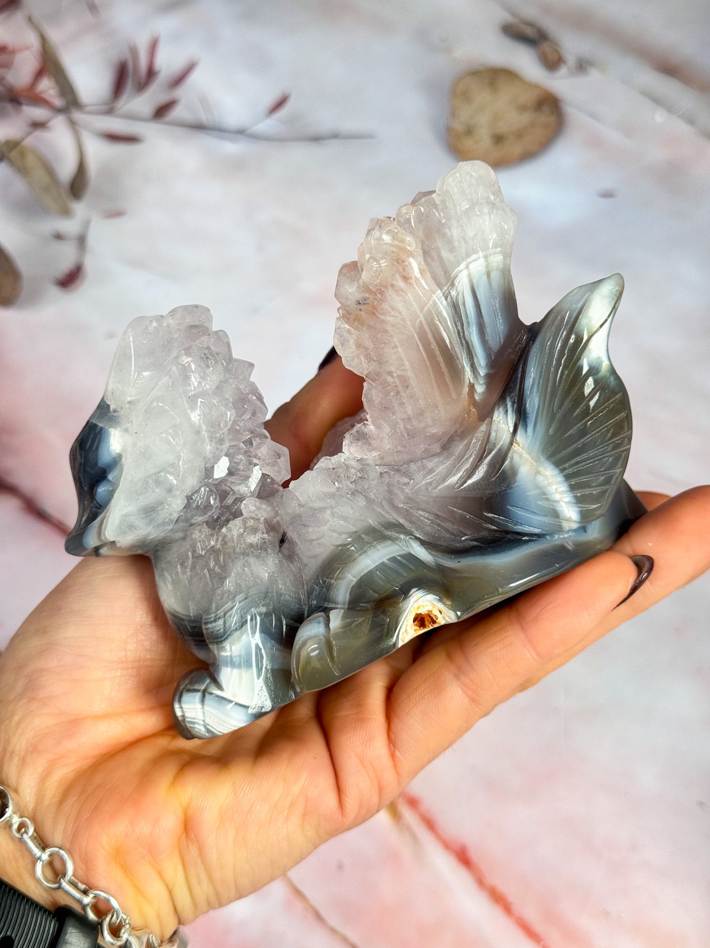 Amethyst and Agate Kitsune Carving