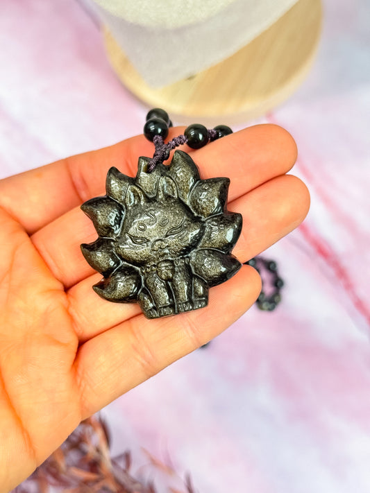 Gold Sheen Obsidian Kitsune Necklaces
