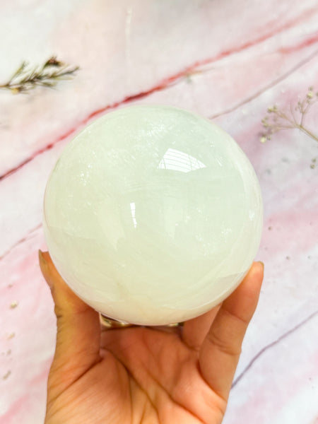 White Optical Calcite Sphere