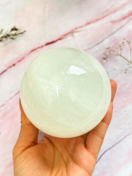 White Optical Calcite Sphere