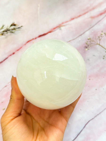 White Optical Calcite Sphere