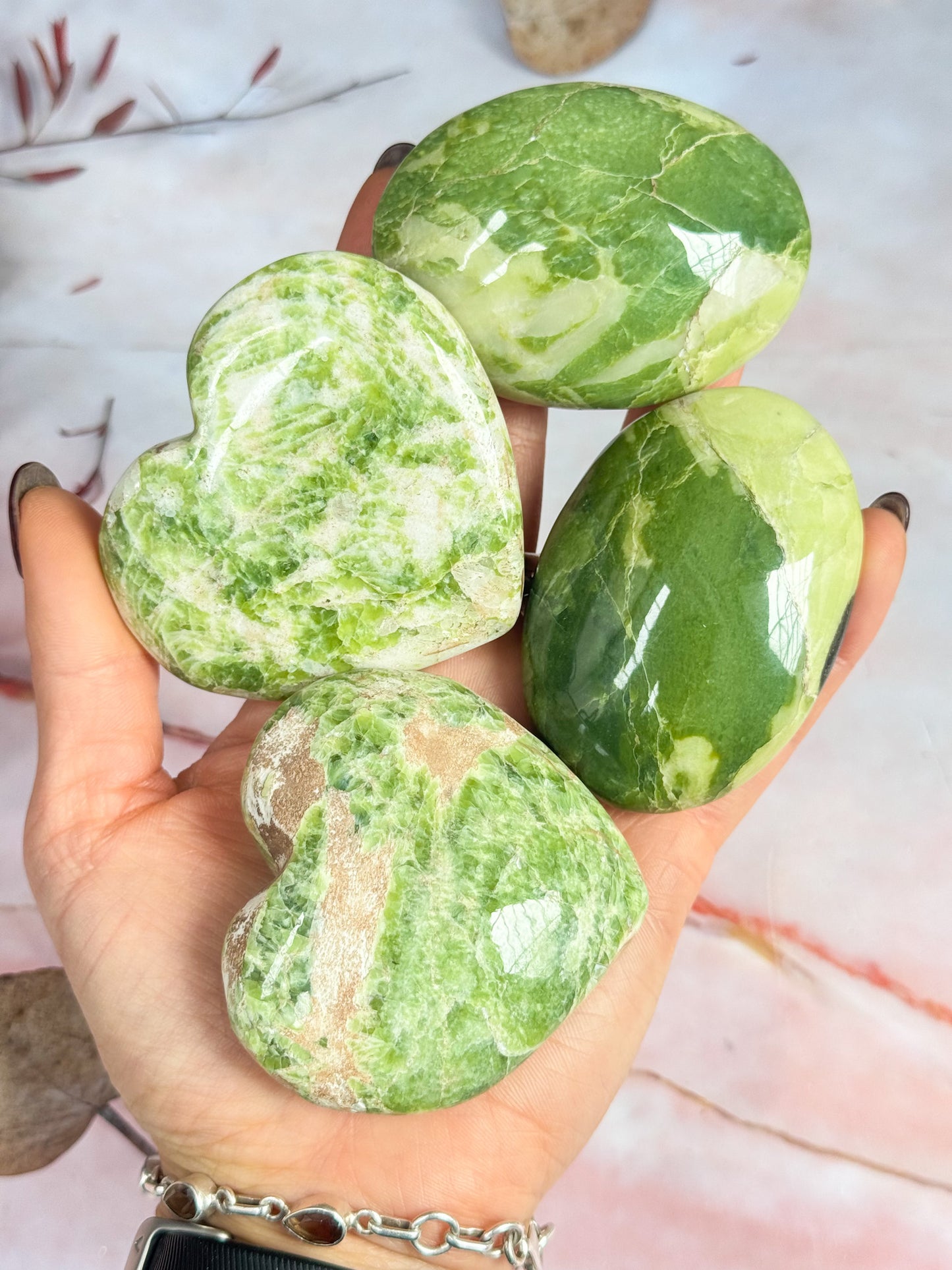 Tremolite Palmstones and Hearts