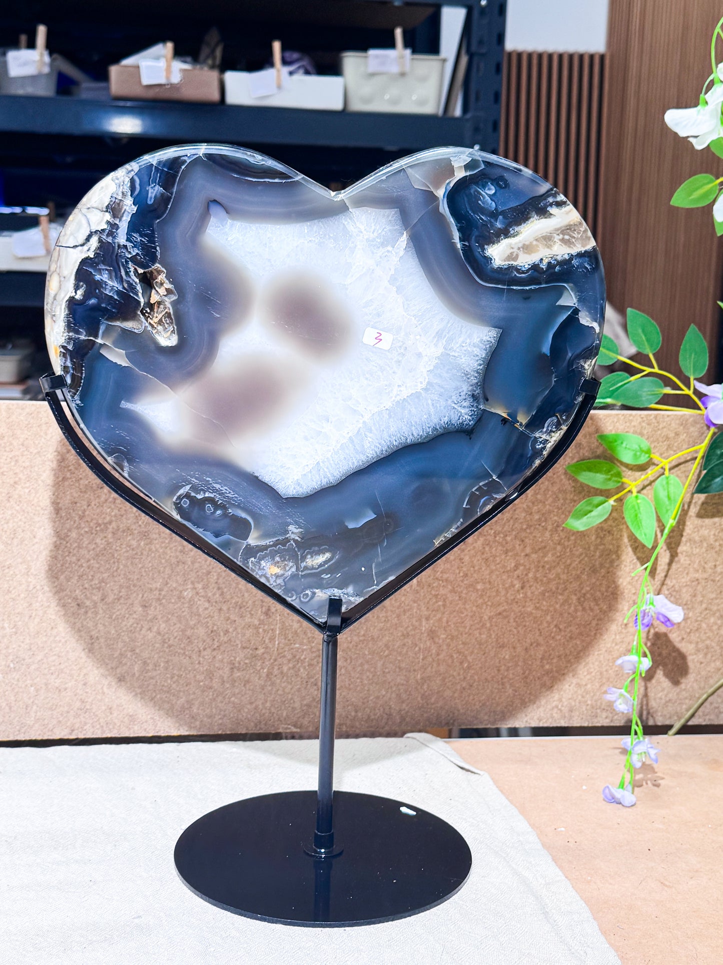 UV Reactive Volcanic Agate Heart on Stand