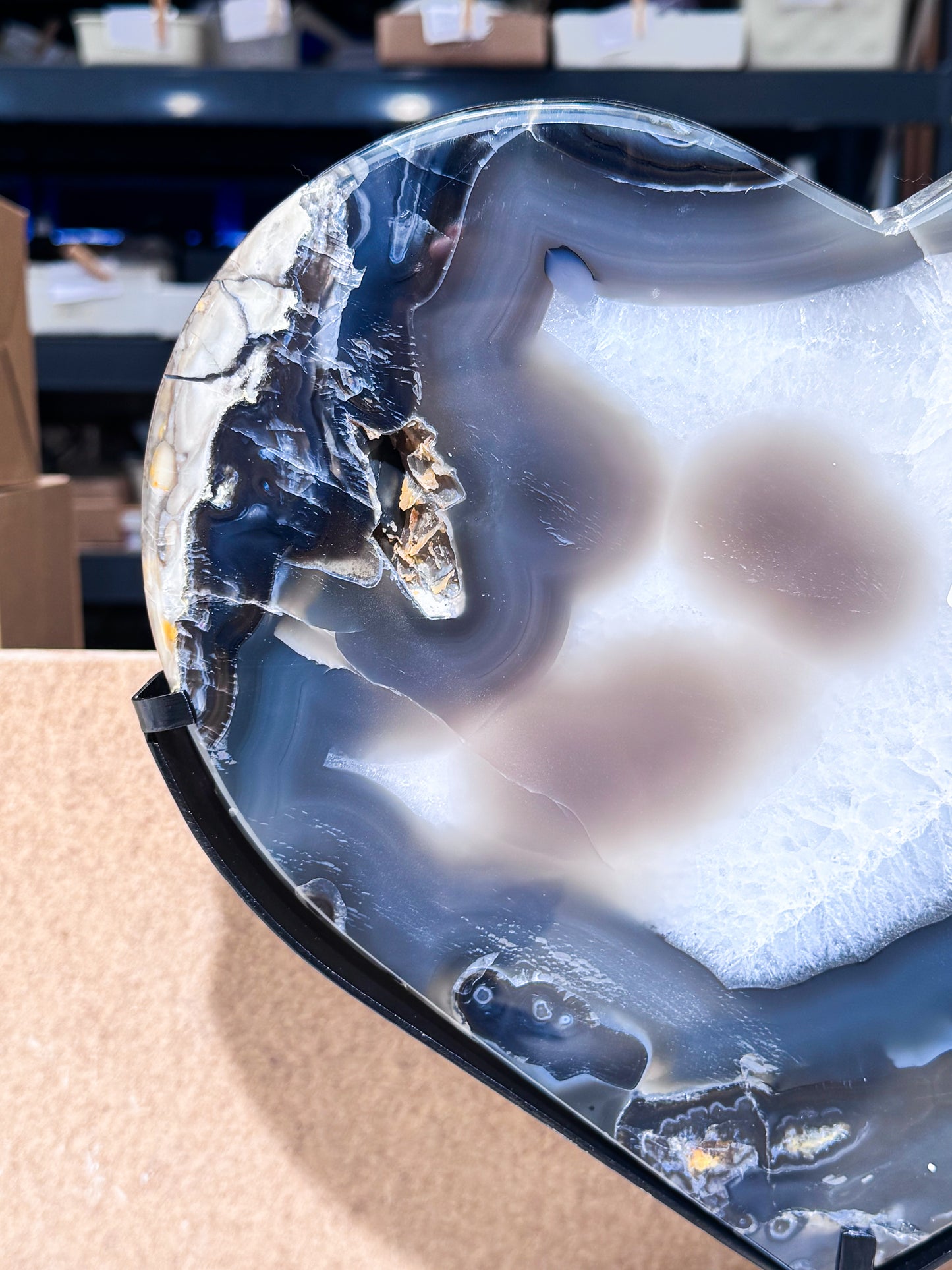 UV Reactive Volcanic Agate Heart on Stand