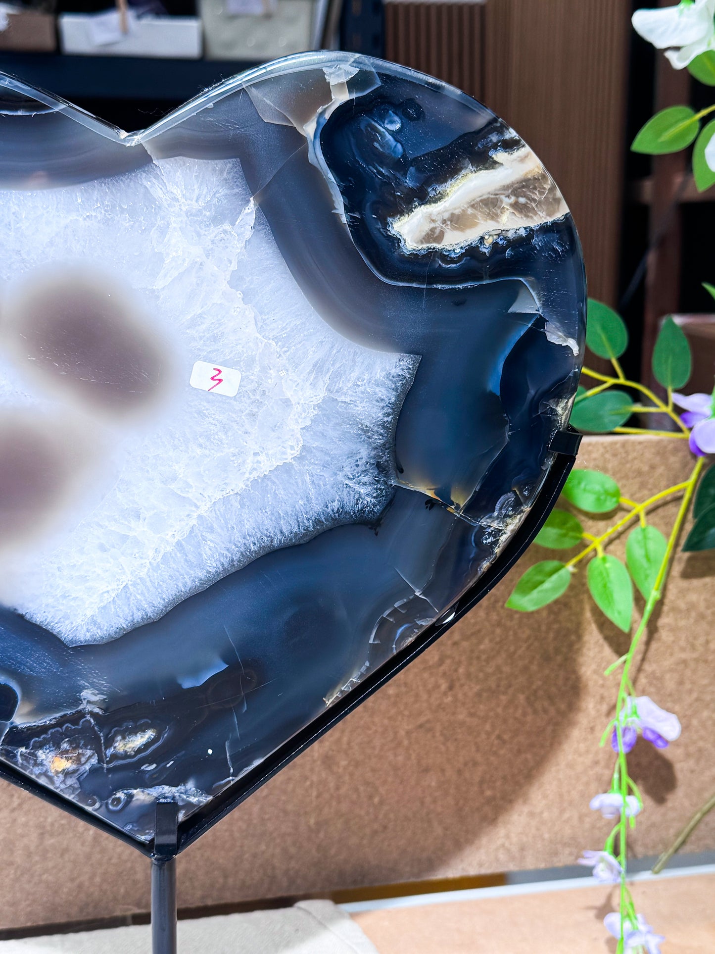 UV Reactive Volcanic Agate Heart on Stand