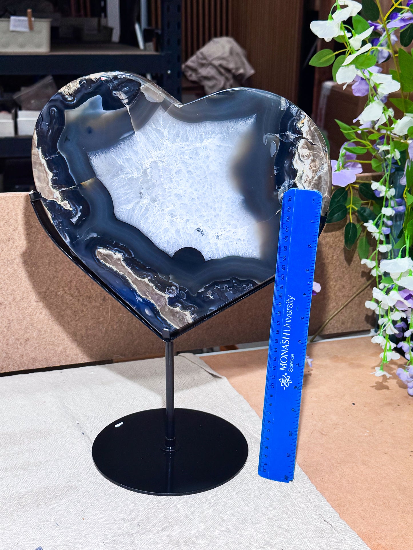 UV Reactive Volcanic Agate Heart on Stand
