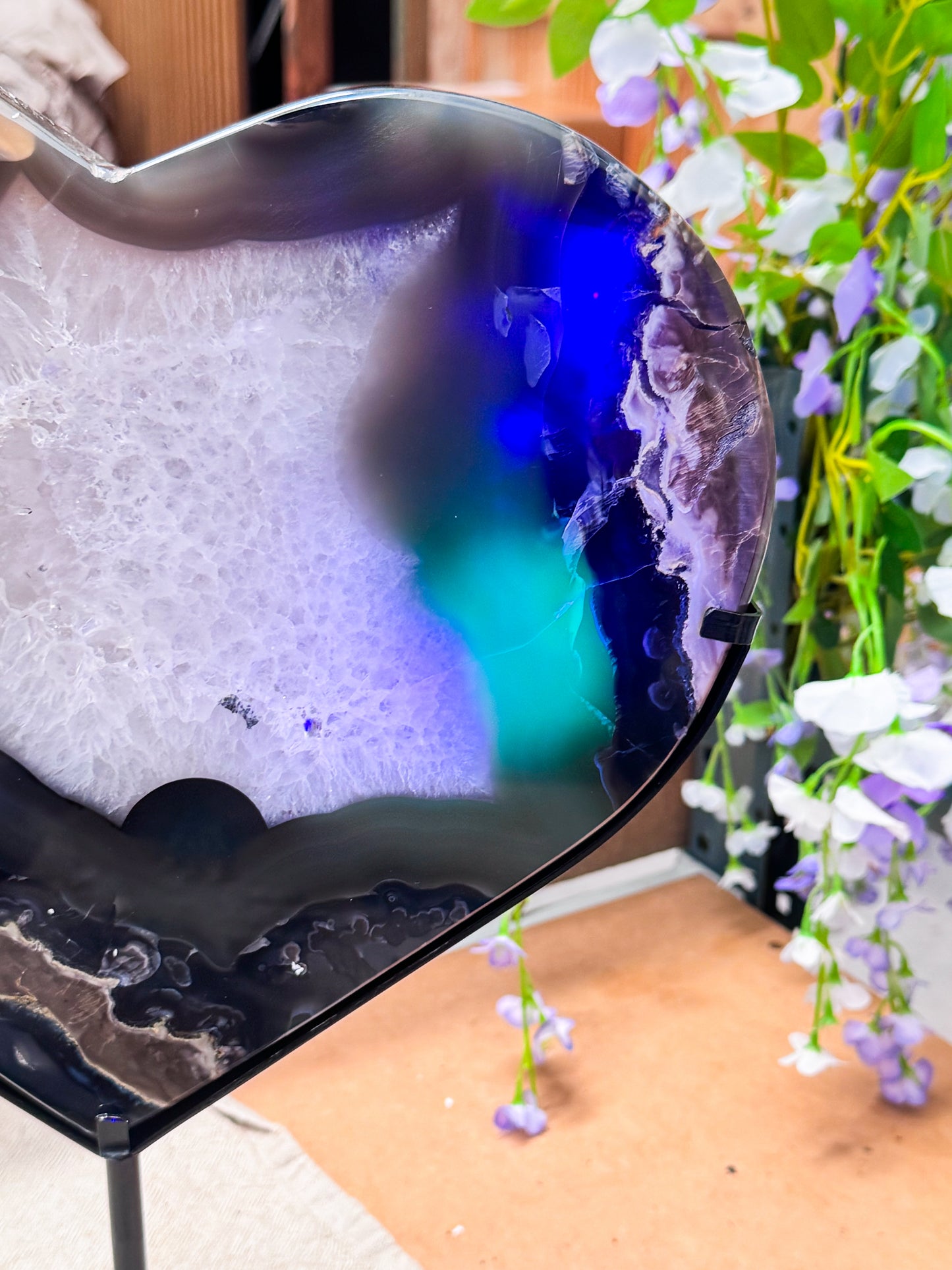 UV Reactive Volcanic Agate Heart on Stand